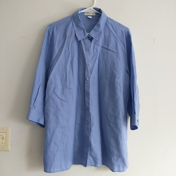 Coldwater Creek Blouse Shirt Tunic Women XL Purple 100%Linen Button Down Coastal - Picture 1 of 8